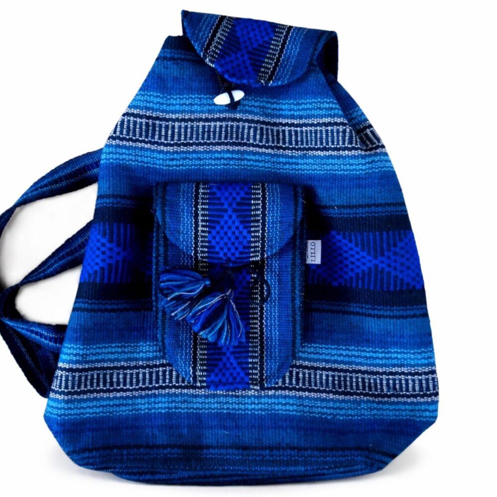 Handmade Mexican Backpack Day Bag  Utility Blue Teal Semi-Large